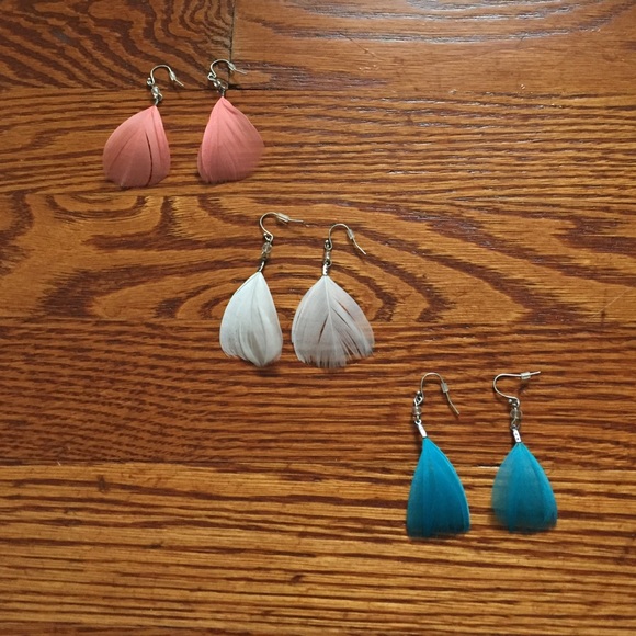Three feather earrings