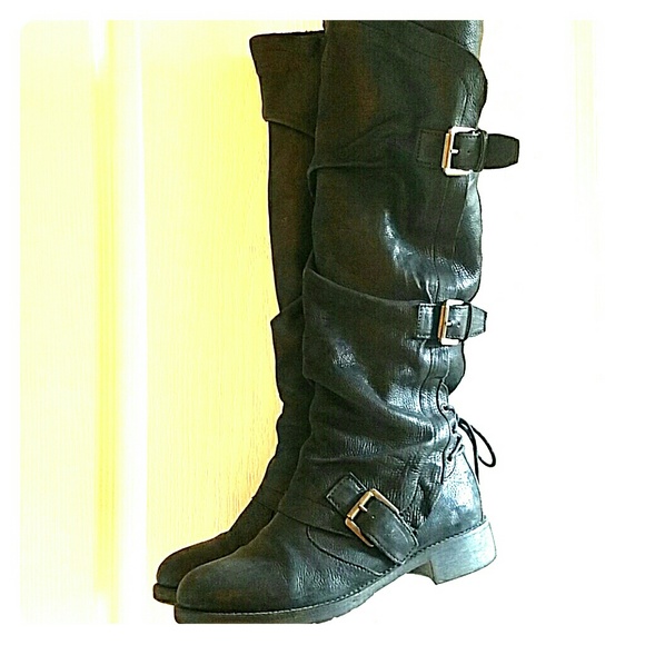 Black Free People below the knee moto boot size 7