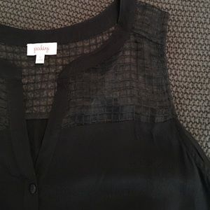 Textured Black Sleeveless Henley