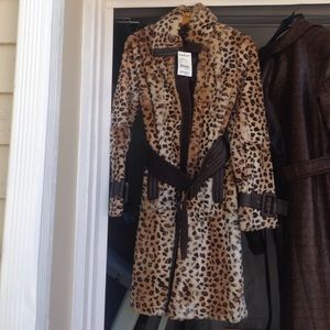 Baby soft, rabbit fur, leopard print, BeBe coat.