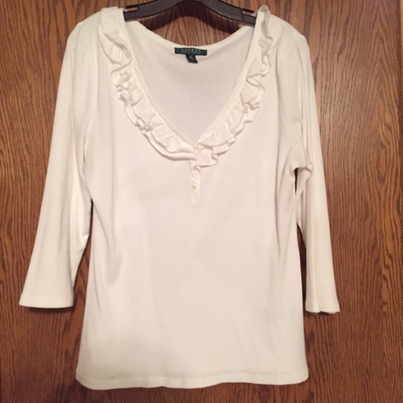 Ralph Lauren V-Neck Tee With Ruffle