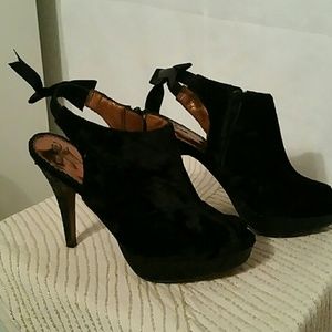 Poetic Licence Black Velvet Peep Toe Evening Heels
