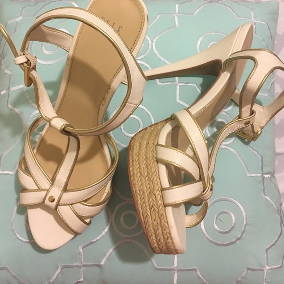 White and gold strappy heels