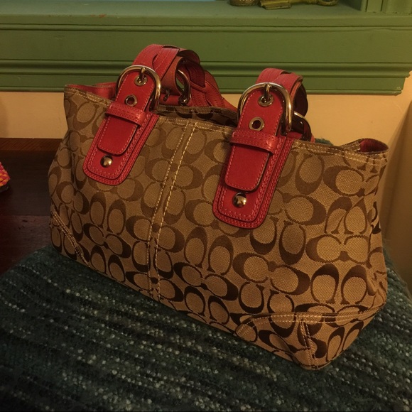 Coach Tan Zip Satchel w Pink Braided Leather Strap