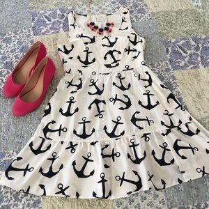 Fit and flair anchor print dress with pockets