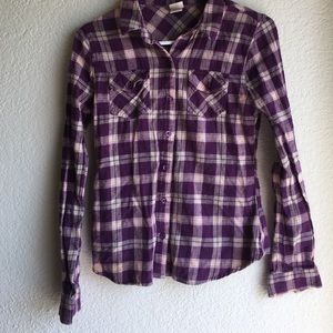 Purple plaid button up shirt