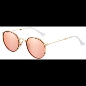 Ray Ban 3517 Round Folding Sunglasses Pink Mirror
