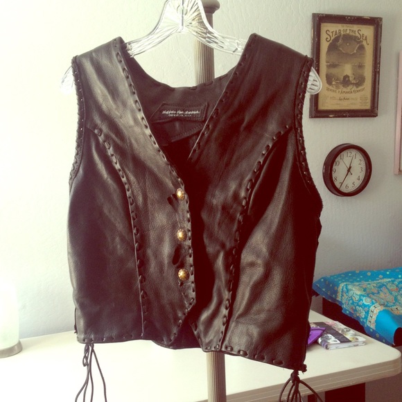 Black Leather Vest with gold buttons