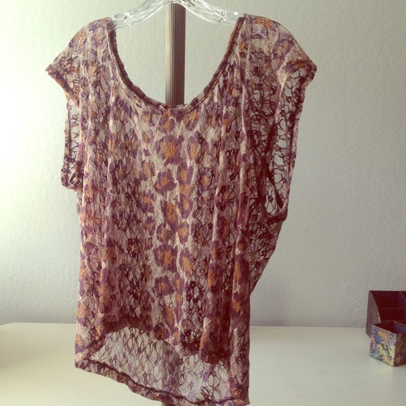 Lace Shirt with orange and purple blotch pattern