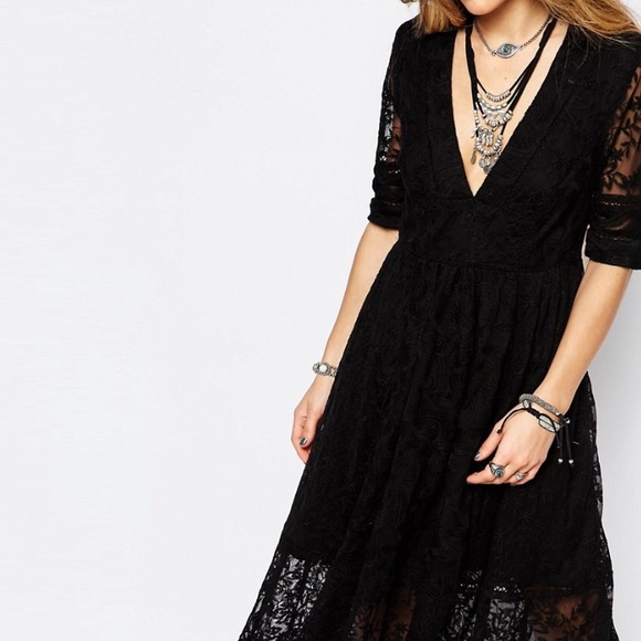 Free People Mountain Laurel Lace Dress in Black