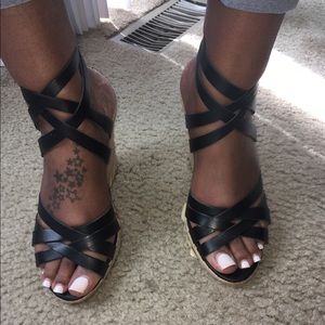 Charles by Charles David Black Leather Wedges