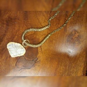 Gold Metal Chain Necklace Wire Wrap Stone - [A5]