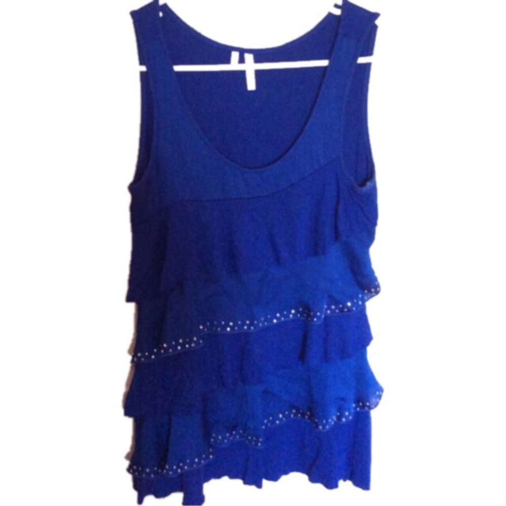 NWOT Royal Blue Ruffled Tank Top + Rhinestones
