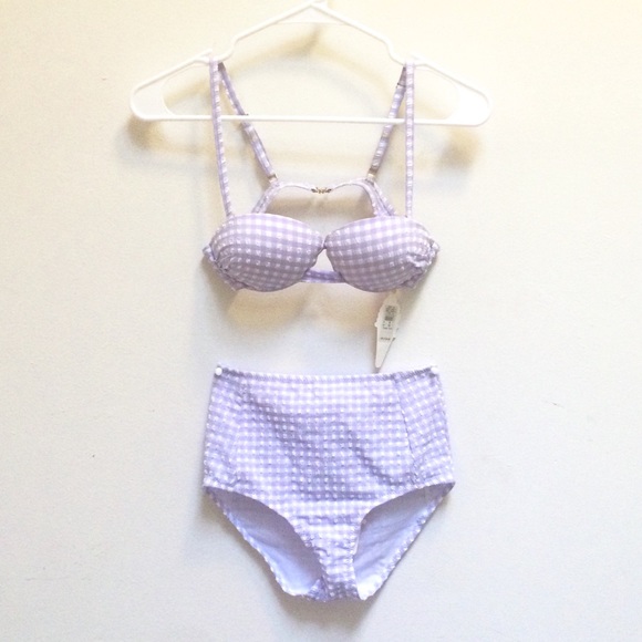 NWT River Island lavender gingham bustier bikini