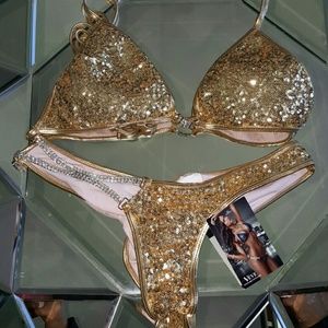 Gold rhinestone and sequin bikini