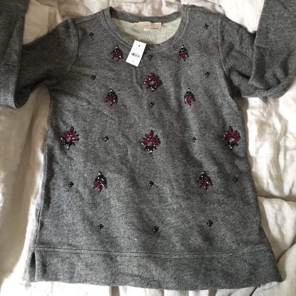 Bejeweled gray Loft sweater in size small
