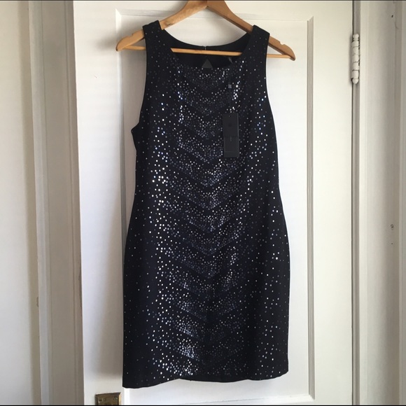 BCBGMaxAzria Chevron Sequin Shift Dress Black Comb - Picture 3 of 5