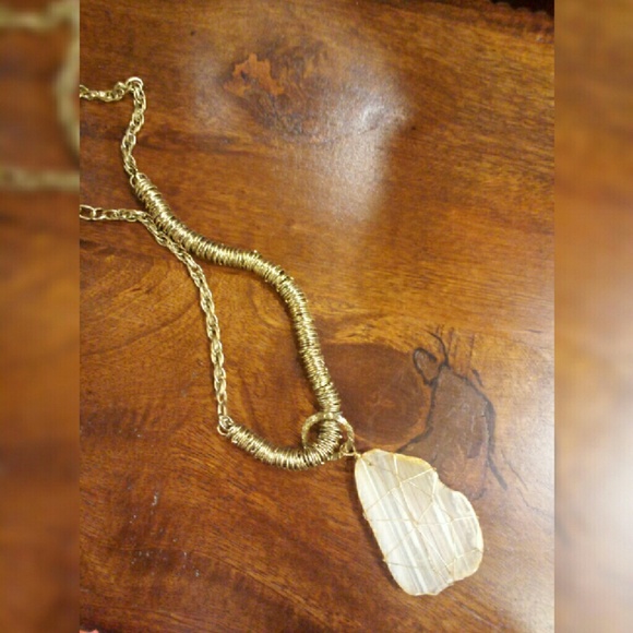 Gold Metal Chain Necklace Wire Wrap Stone - [B4]