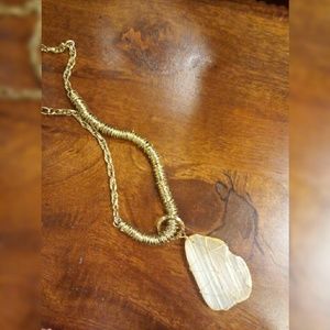 Gold Metal Chain Necklace Wire Wrap Stone - [B4]