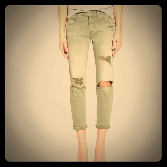 AG ex-boyfriend slim Jean in distressed green NWT