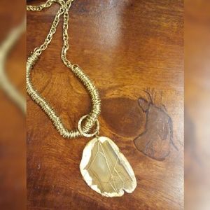 Gold Metal Chain Necklace Wire Wrap Stone - [C3]