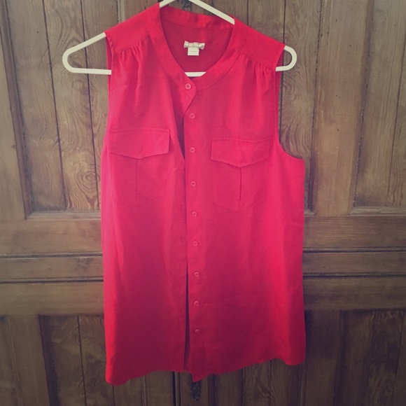 J Crew Sleeveless Red Buttondown