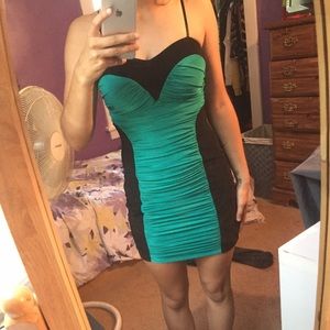 Green and black mini dress