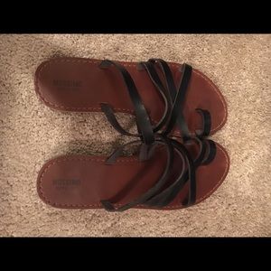 Black slip on strap sandals