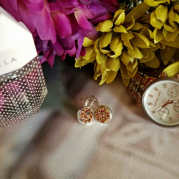 Pink Druzy Earrings NEW - Picture 1 of 4