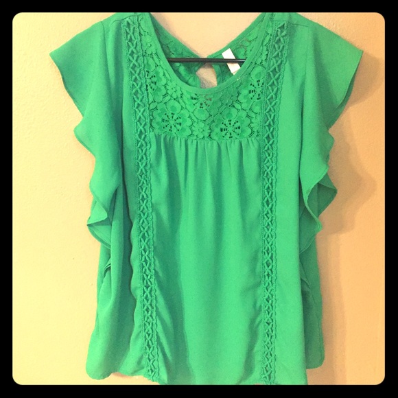 Green Lace & Flower Blouse