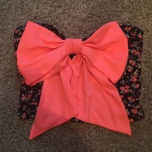 Hot pink floral bow crop top