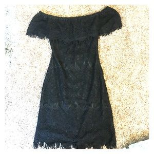 LF off the shoulder black lace dress