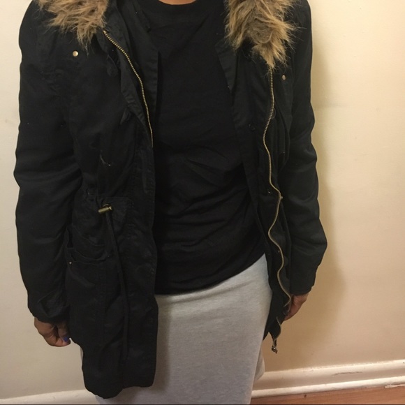 Utility Coat with faux fur on the trim of the hood