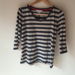 Tan & Gray Striped 3/4 Length Tee