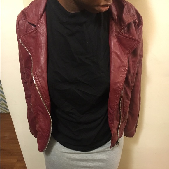 Burgundy faux leather jacket