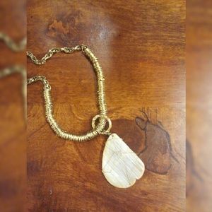 Gold Metal Chain Necklace Wire Wrap Stone - [D2]