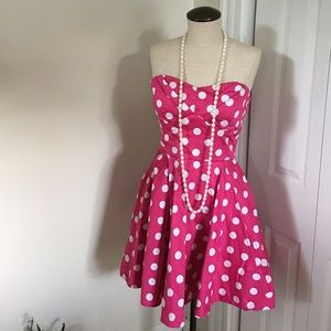 Pink Polka Dot Fit and Flare Dress