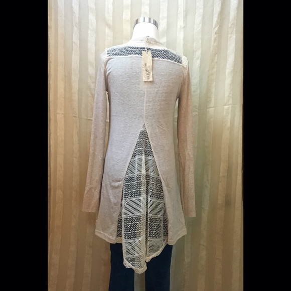 Fabric Mix Long Crochet Cardigan - Picture 3 of 4