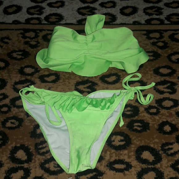 Neon Green Bandeau Bathing Suit
