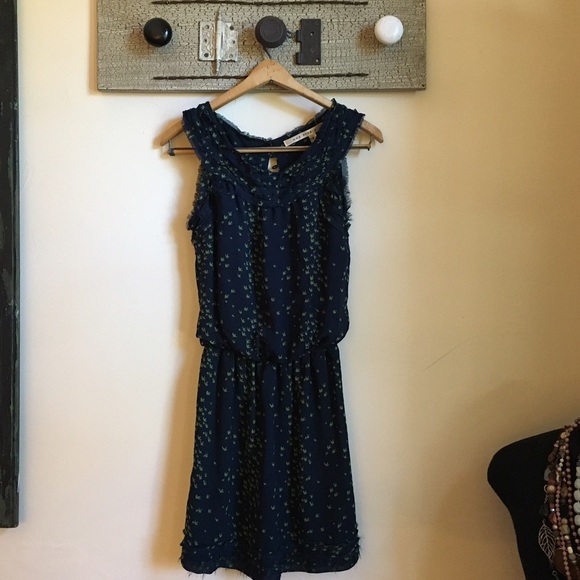 Max Studio Navy and Green Swallow Bird Dress - Picture 1 of 4