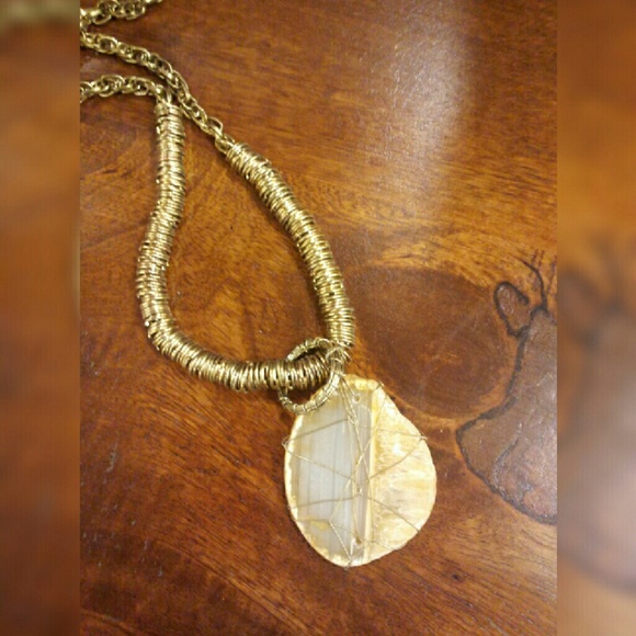 Gold Metal Chain Necklace Wire Wrap Stone - [E1]