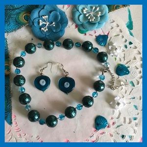 TEAL CHOKER NECKLACE & EARRINGS