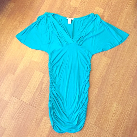 Turquoise body con dress with loose sleeves