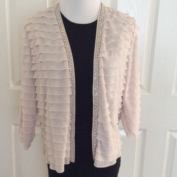 NWT Blush ruffled cardigan/jacket with beaded trim