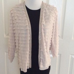 NWT Blush ruffled cardigan/jacket with beaded trim