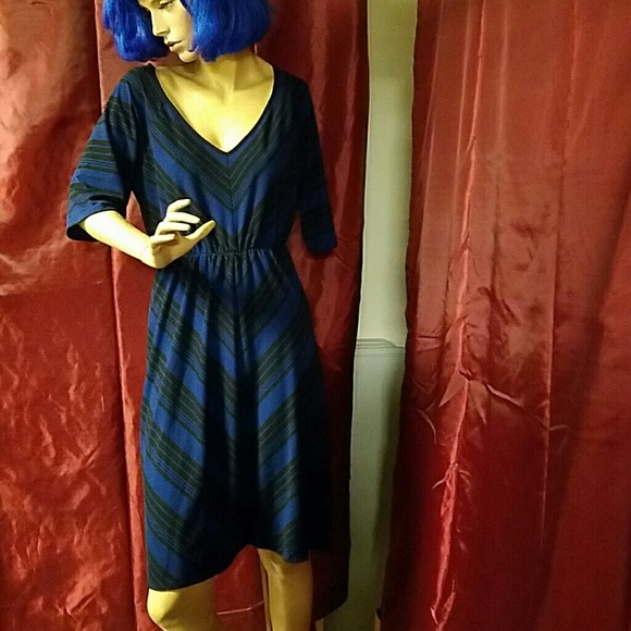 Torrid blue and black chevron 3/4 sleeve dress