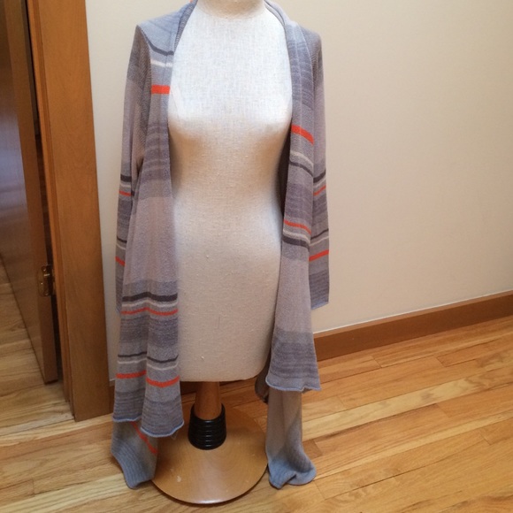 Gray, Orange, White Striped Cardigan