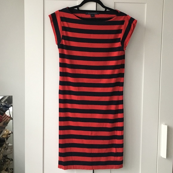 French Connection red & navy stripped knit dress