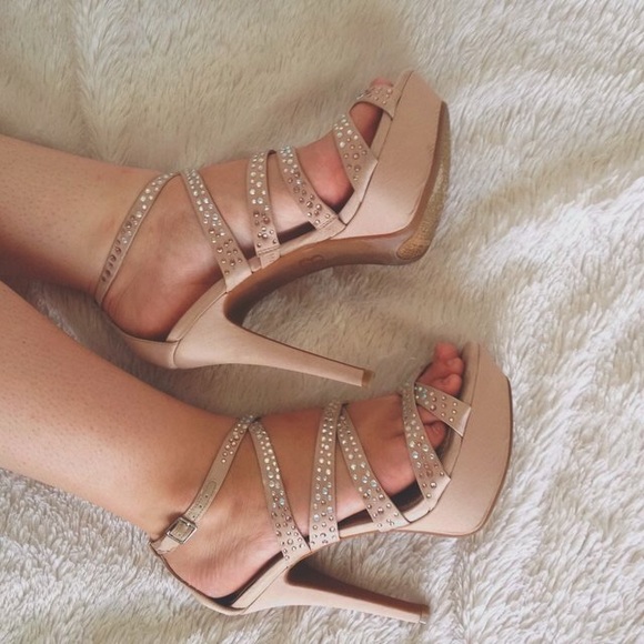 Gianni Bini Nude Rhinestone Platform Heels