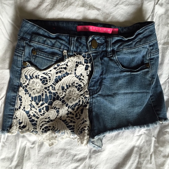 Lace and denim shorts.